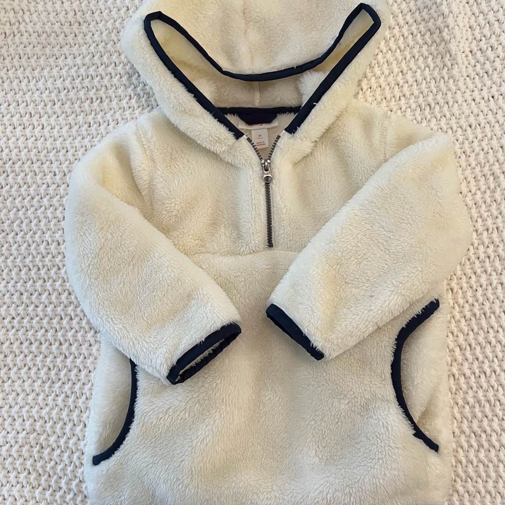 Cat & Jack 2T Hooded White Fleece Navy Trim Partial Zip Pullover